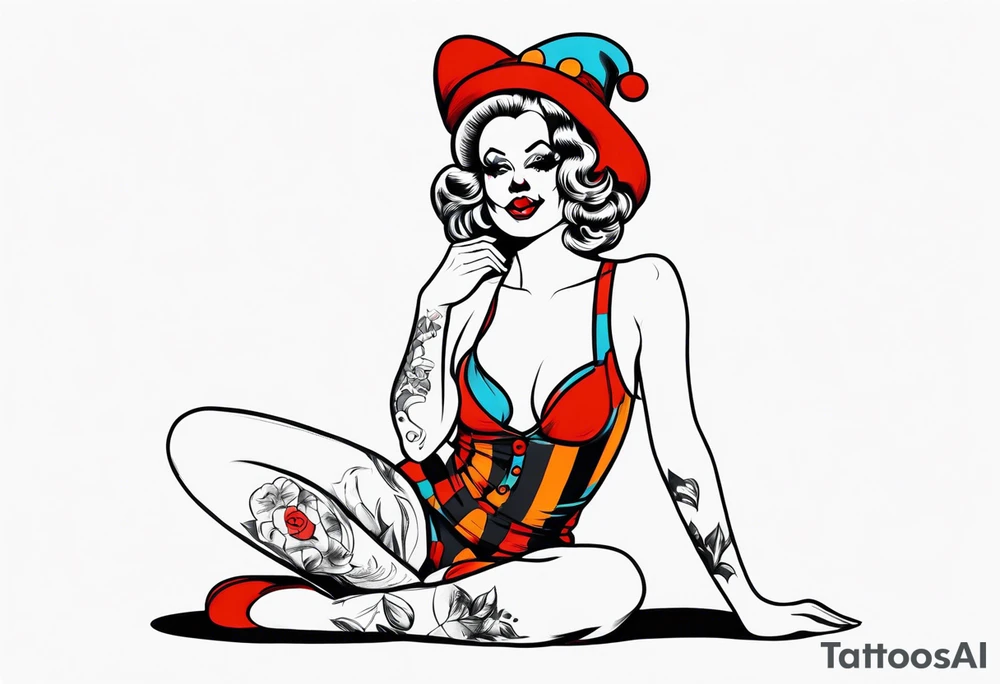 female pin up clown full body tattoo idea