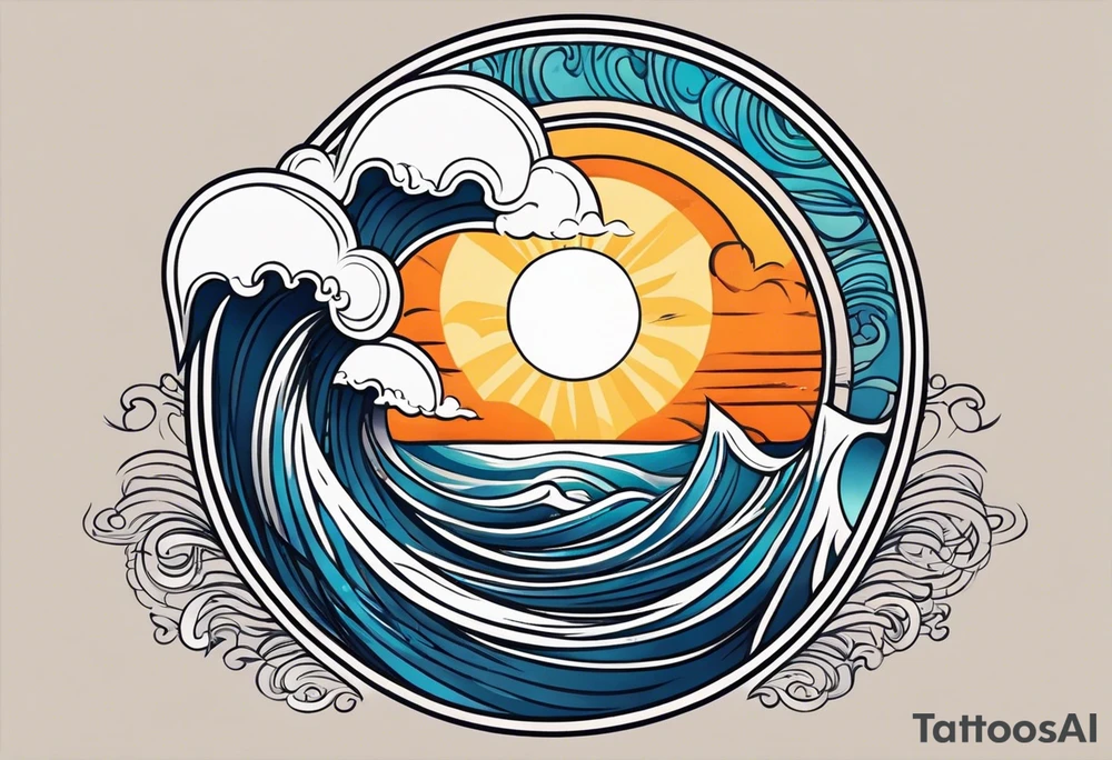 waves in ocean simple with in circle with sun
vintage design tattoo idea