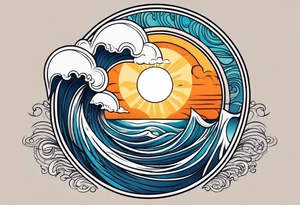 waves in ocean simple with in circle with sun
vintage design tattoo idea