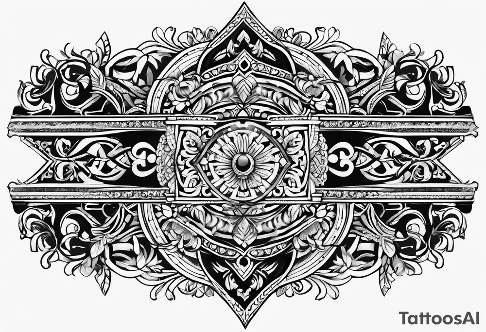 men's armband tattoo with a lot of black color and slavic ornaments tattoo idea