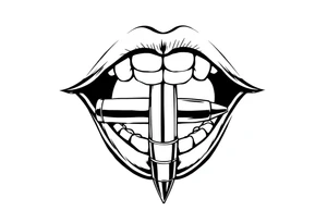 A set of lips snarling with 50cal round between teeth tattoo idea