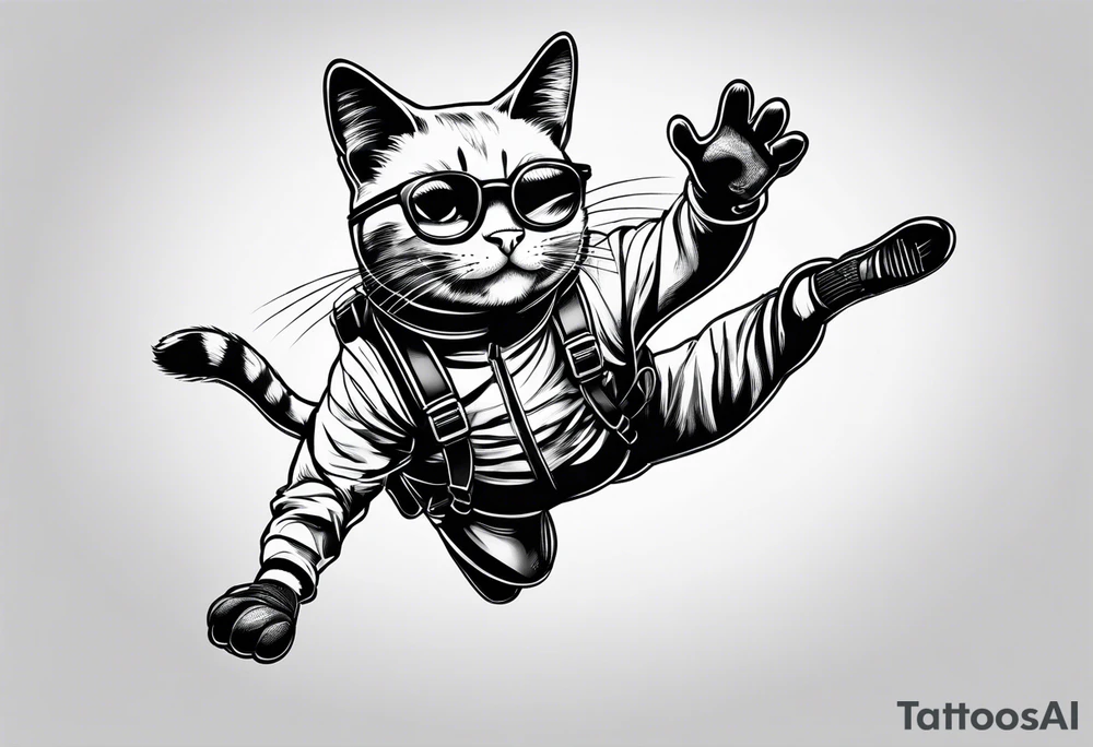 funny cat skydiving tattoo idea