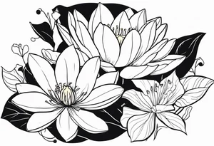 waterlily and morning glory flower bouquet tattoo idea