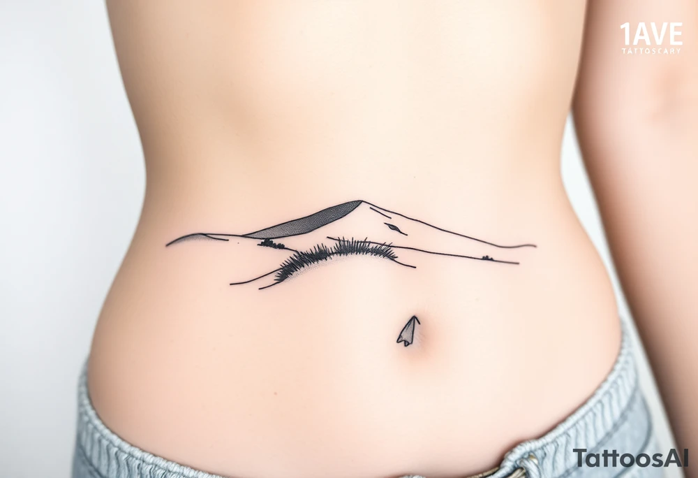 Landscape of sand dune (like in the north of France) in a minimalist style. We have to see the sea in the background tattoo idea