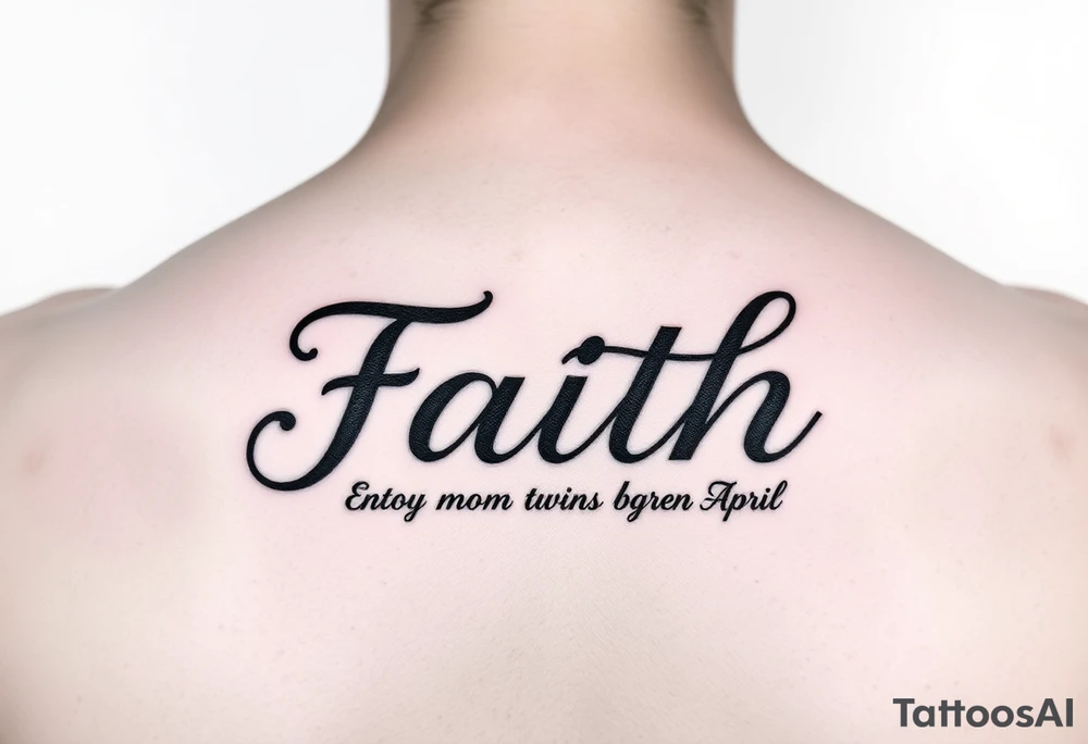 Small feminine Tatoo with the word  faith also mom of  boy girl twins born  in April tattoo idea