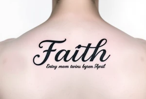Small feminine Tatoo with the word  faith also mom of  boy girl twins born  in April tattoo idea
