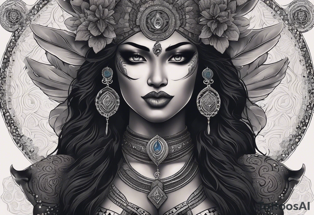 black kali, goddess pirate, alien, angel, pachamama, valkrye, warrior, flying, skull, lotus azul, wing, eagle, zenza resonance, stars, 5D, anahata chakra, death, durga, riding on a tiger, flying lady, kundalini, chest tatoo, samuri, rebel,serpent tattoo idea