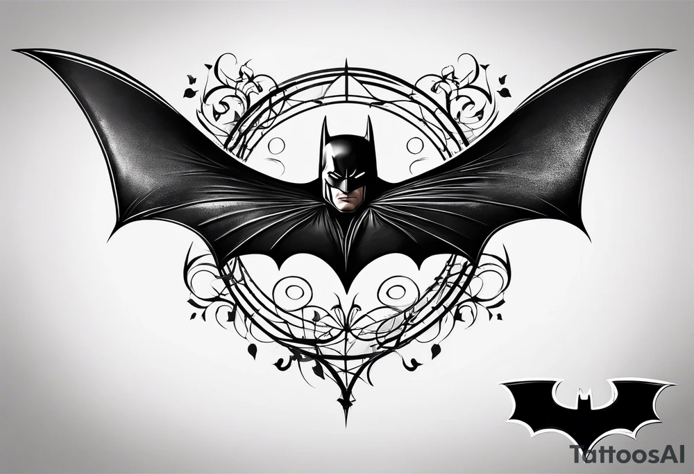 Small Batman symbol with 5 butterflies intertwined around it for a forearm tattoo tattoo idea