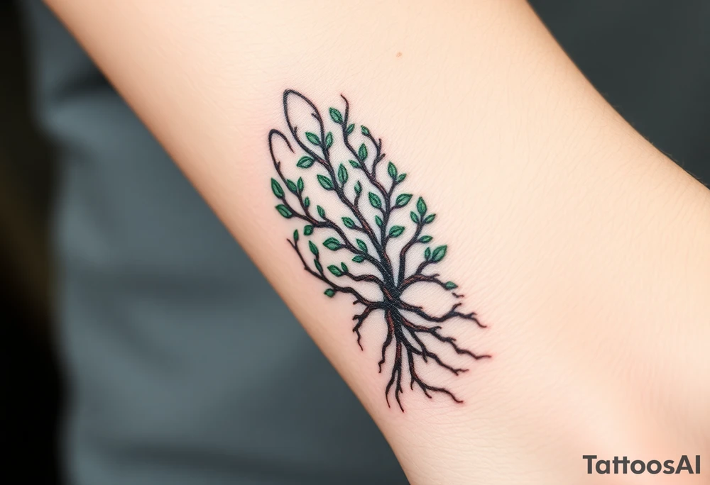 A fingerprint formed by tiny, intricate vines in shades of emerald green and deep brown, representing natural growth and deep roots tattoo idea