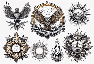 symbol eines Kriegers Wasser Eule Sonne 
Sapere Aude tattoo idea