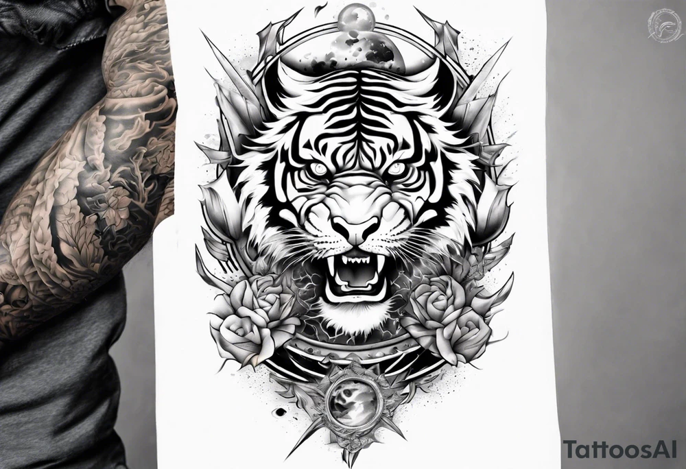 Tiger Warrior sleeve tattoo with lightning and the sun
Forearm sleeve tattoo idea Tiger Warrior sleeve tattoo with lightning and the sun
Forearm sleeve tattoo idea