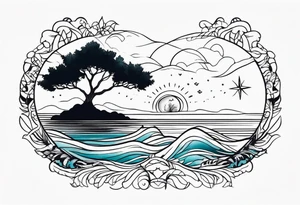calm sea and tree of life tattoo idea