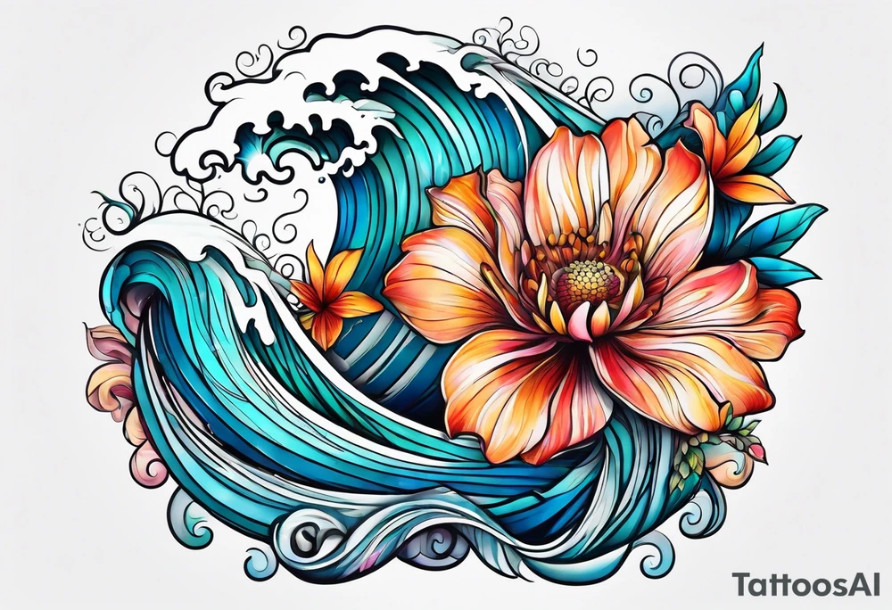 sea, flower tattoo idea