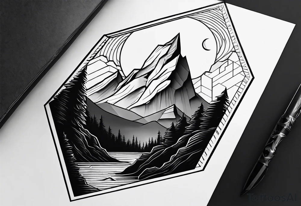 Geometric mountain peak with a moon tattoo idea