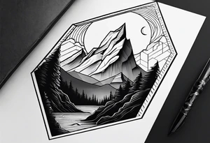 Geometric mountain peak with a moon tattoo idea