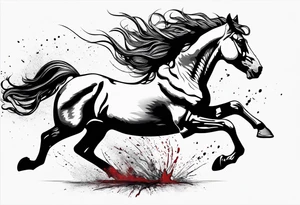 Mustang horse running along blood stomping tattoo idea
