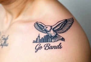 Philadelphia eagle flying over Philadelphia city skyline with Go Birds written under it tattoo idea