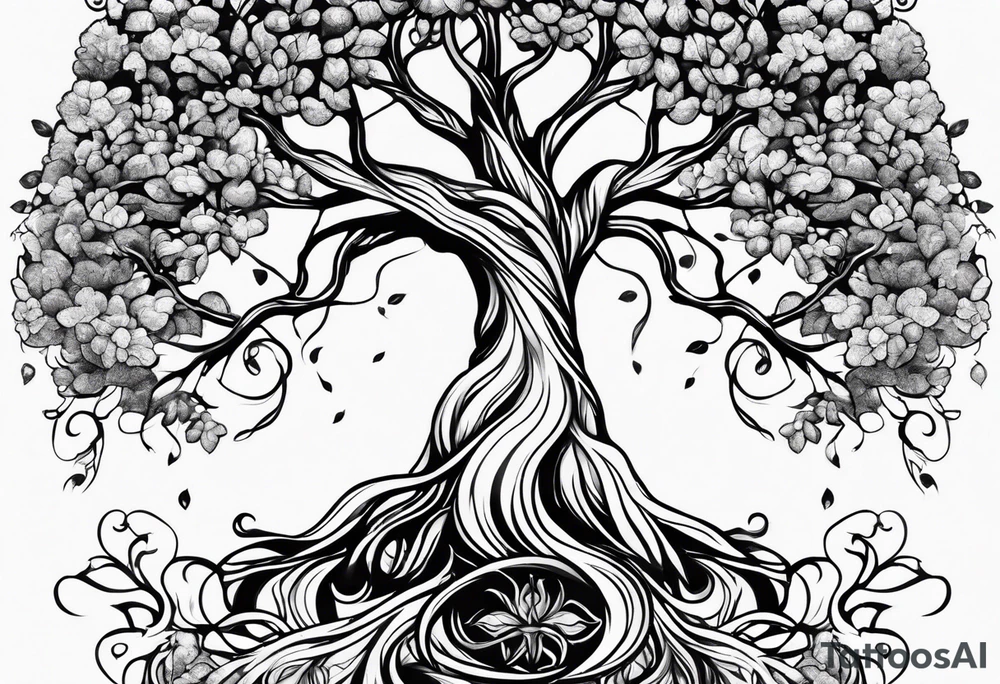 Feminine Yggdrasil tree tattoo idea