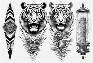 Forearm sleeve tattoo with a tiger and electricity tattoo idea