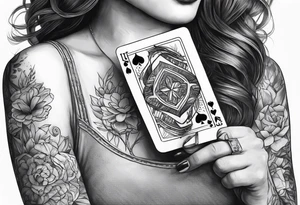 woman hand holding cards tattoo idea