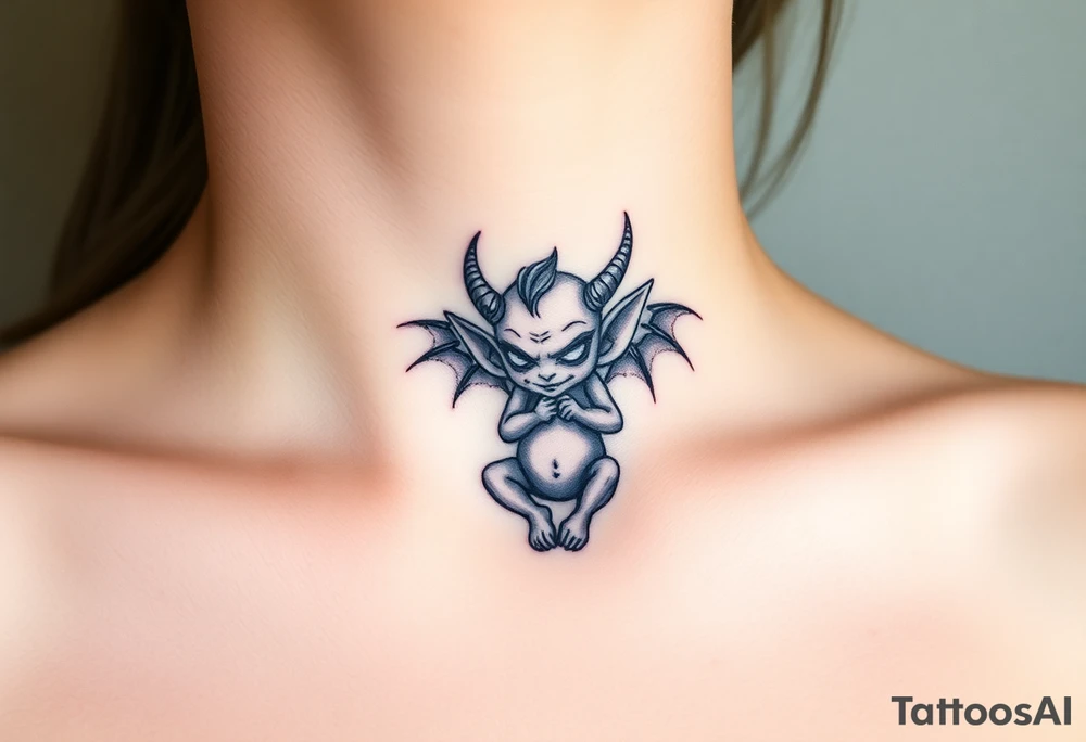 Misfit tiny goblin with wings and horns tattoo idea