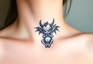 Misfit tiny goblin with wings and horns tattoo idea