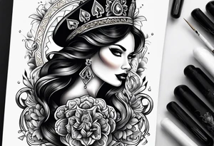 latina Queen Of Spades sleeve tattoo idea