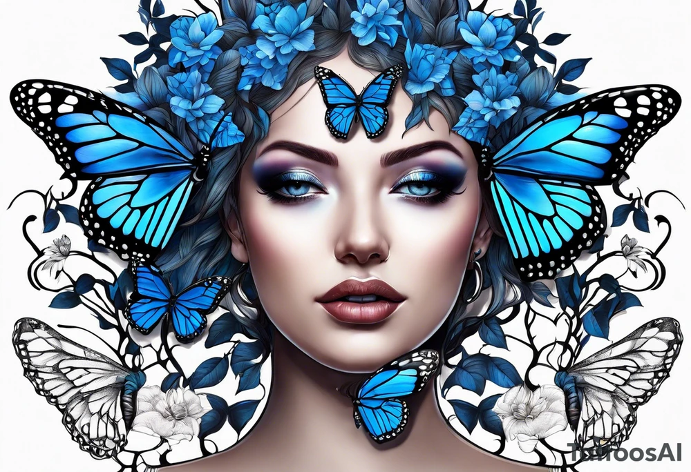 Tree of life with blue monarch butterflies tattoo idea