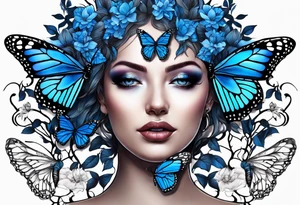 Tree of life with blue monarch butterflies tattoo idea