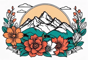 mountains
old school vintage simple traditional design with vintage flowers surrounding
bold color simple tattoo idea