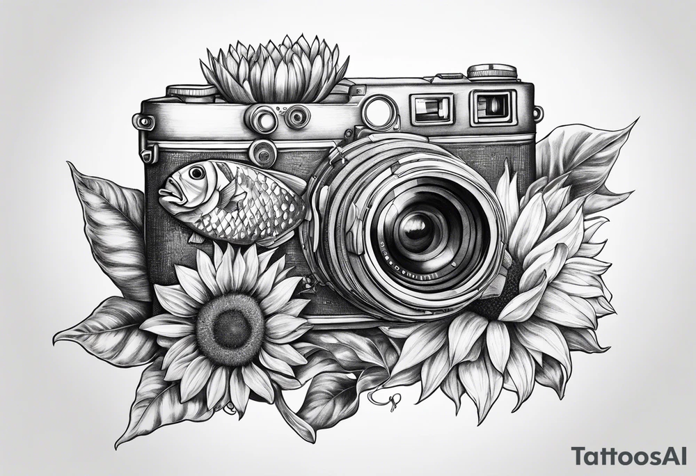 sunflower, camera, fish , éclair tattoo idea