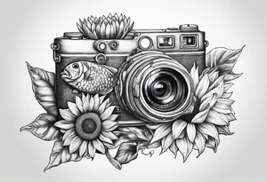 sunflower, camera, fish , éclair tattoo idea