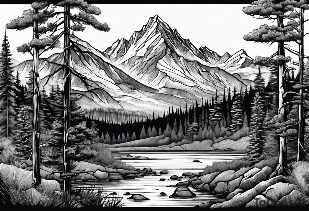 Aspen and pine mountain scene tattoo idea