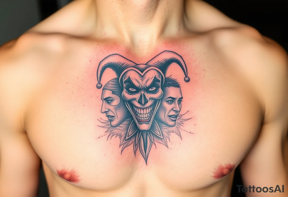 jester collage of emotions tattoo idea