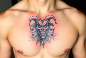 jester collage of emotions tattoo idea