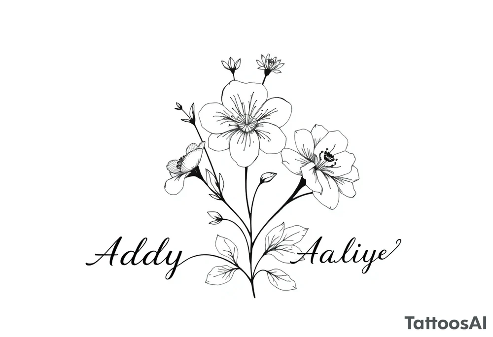 mother of 3 girls flowers names in stem Addy, Alizah, Aaliyah tattoo idea