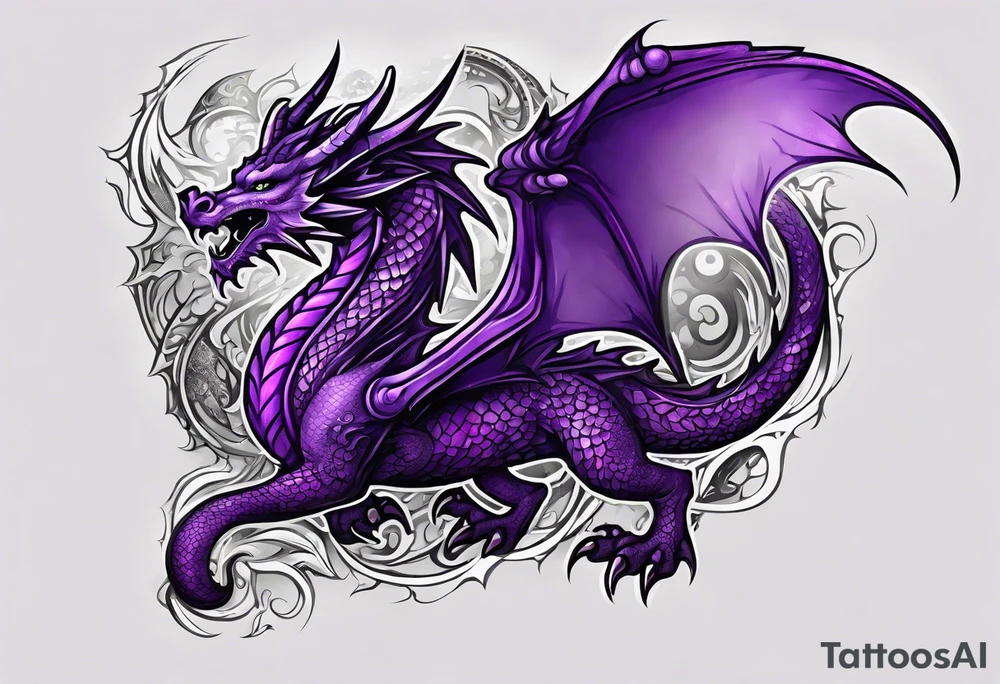 Purple dragon arm sleeve with an eldritch design tattoo idea