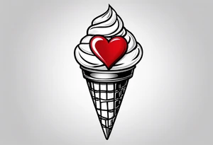 ice cream cone with one round scoop of ice cream and a red heart tattoo idea