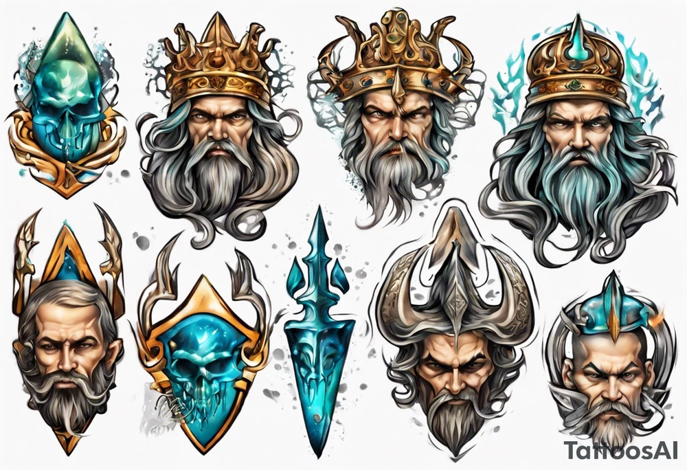 Atlantis king with trident tattoo idea