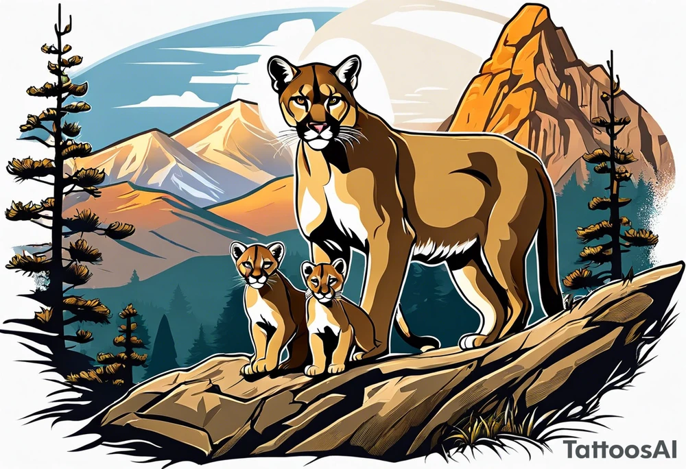 Mother mountain lion with 2 cubs tattoo idea