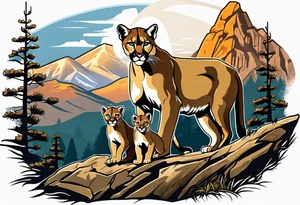 Mother mountain lion with 2 cubs tattoo idea
