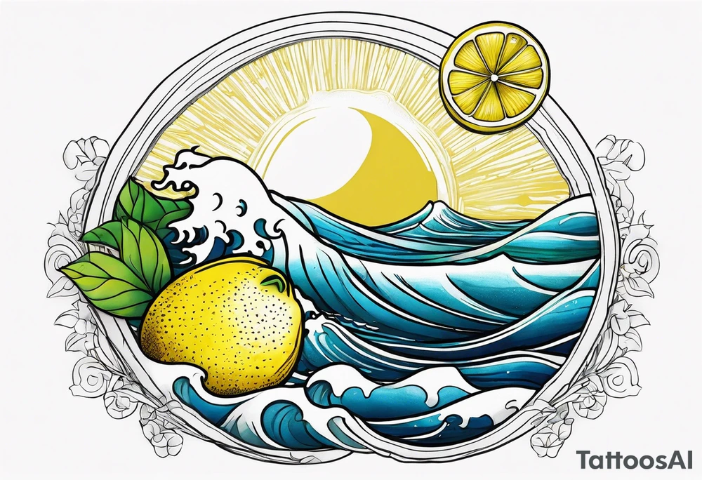 A lemon-Buoy with a leaf-flag on the ocean tattoo idea