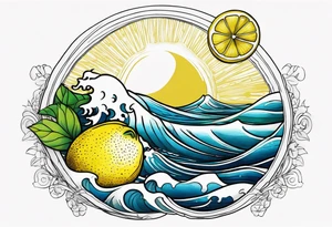 A lemon-Buoy with a leaf-flag on the ocean tattoo idea