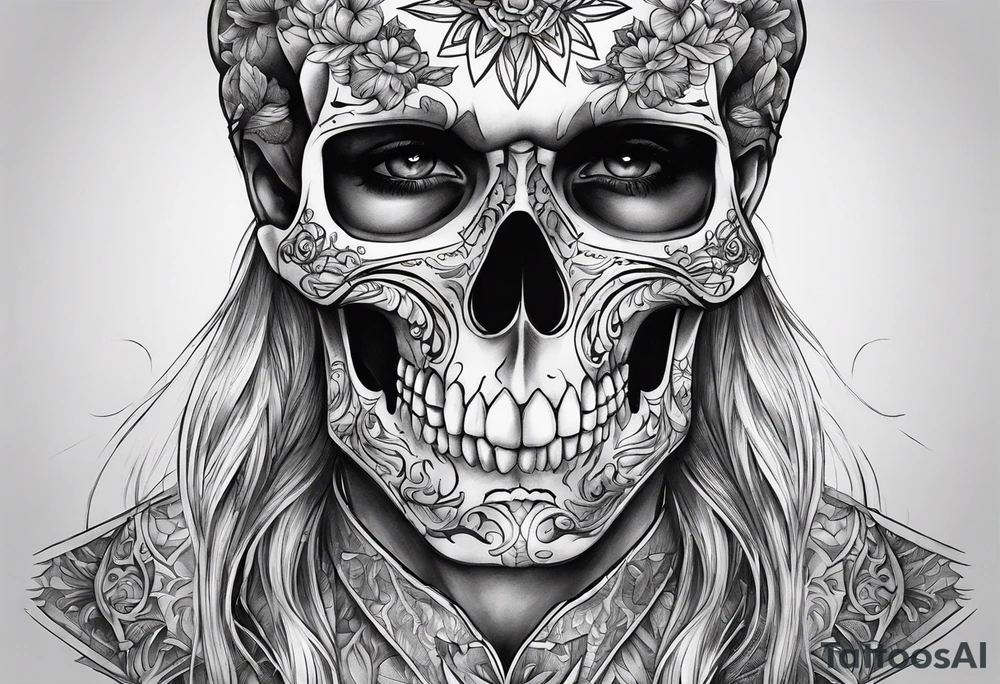 black and white skeleton tattoo idea