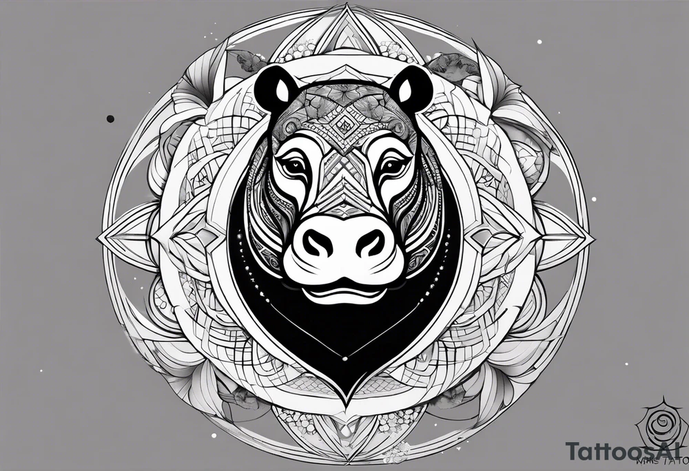 Very asymmetrical, +geometric pattern, with realistic full moon, with hippo at side look, +tribal, +geometric, +inkart , +blackwork, +grey scale, + sketch
with wintersweet flower bud, +inkart touch, +for men tattoo idea