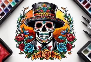 Mexico day of dead  man standing
 skeleton drink tattoo idea
