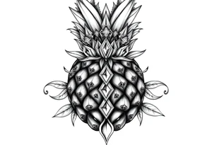 Majestic powerful pineapple with a crowns and diamonds vagina tattoo idea