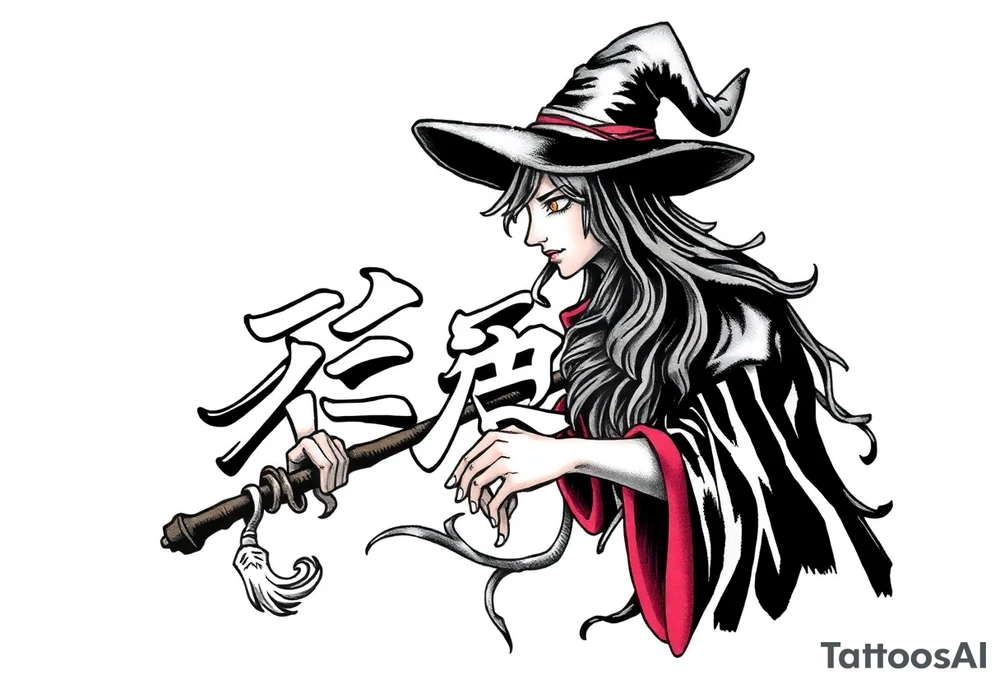 The word “싸이커스” and witch tattoo idea