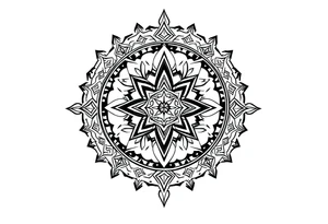 long shaman style mytical bold line with rhyme tattoo idea