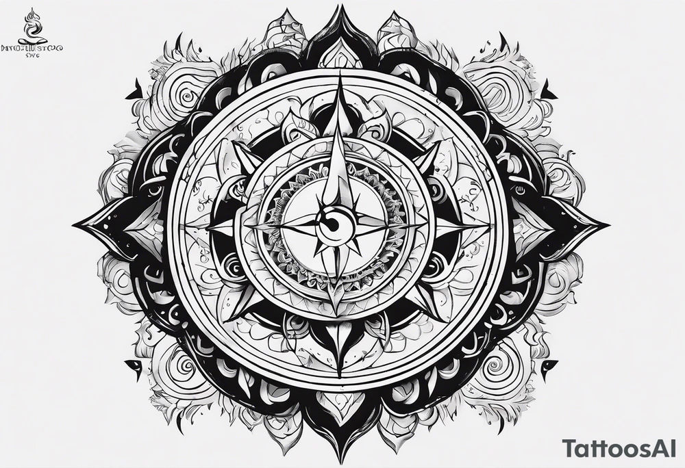 incorporating symbols of travel like a compass or a world map, alongside imagery that represents joy and happiness, such as a smiling sun or playful clouds? These elements can complement Lord Shiva in a dynamic and uplifting tattoo design, reflecting your adventurous spirit and positive outlook on life. tattoo idea